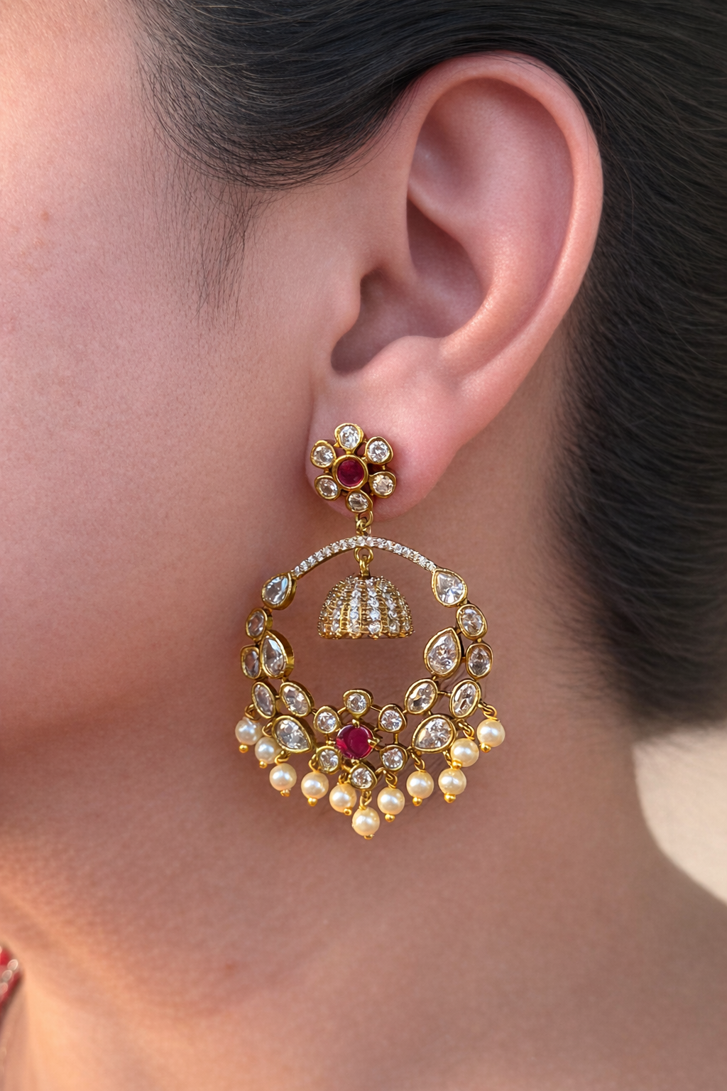 Uncut Polki Stones Chaandbali Earrings