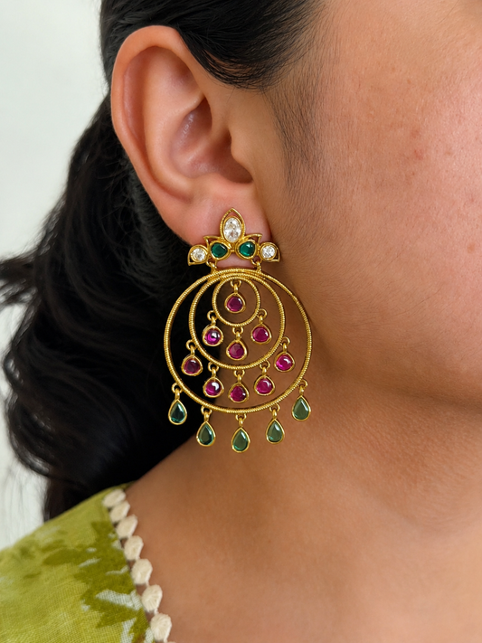 Ruby Green Hoop Chandbali Earrings