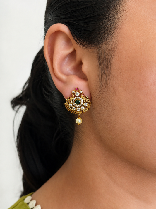 Pearl Kundan Stud Earrings