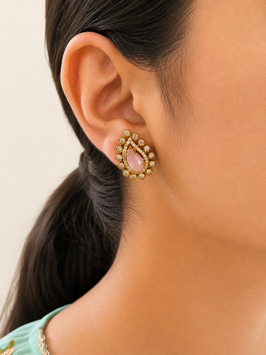 Premium Finish Diamond Look Floral Stud Earrings