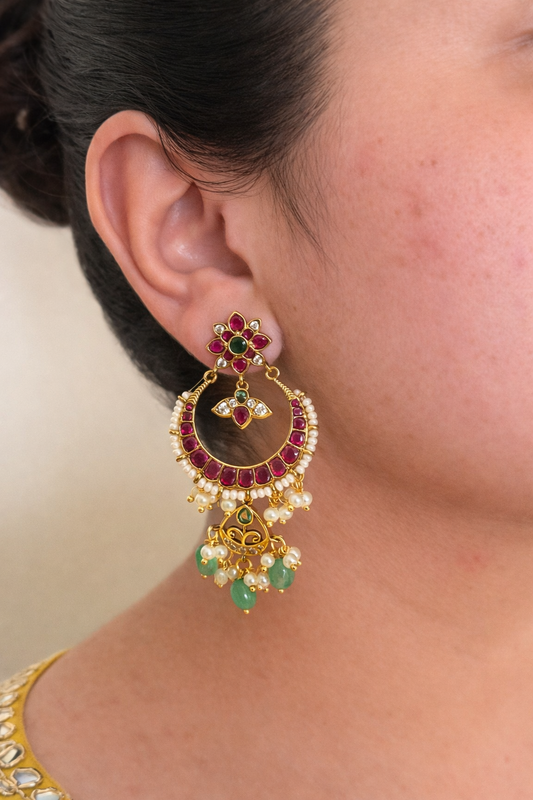 Ruby Kemp Chandbali with Emerald Drops