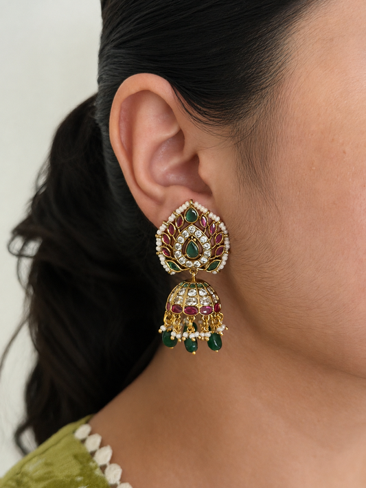 Pearl Triangle Jhumka Earrings