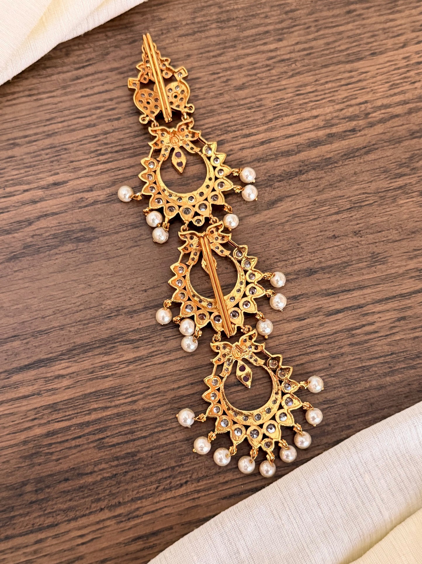 Traditional Gold-Look Short Jada with Pearls & Stone Work | Bridal Hair Jewellery