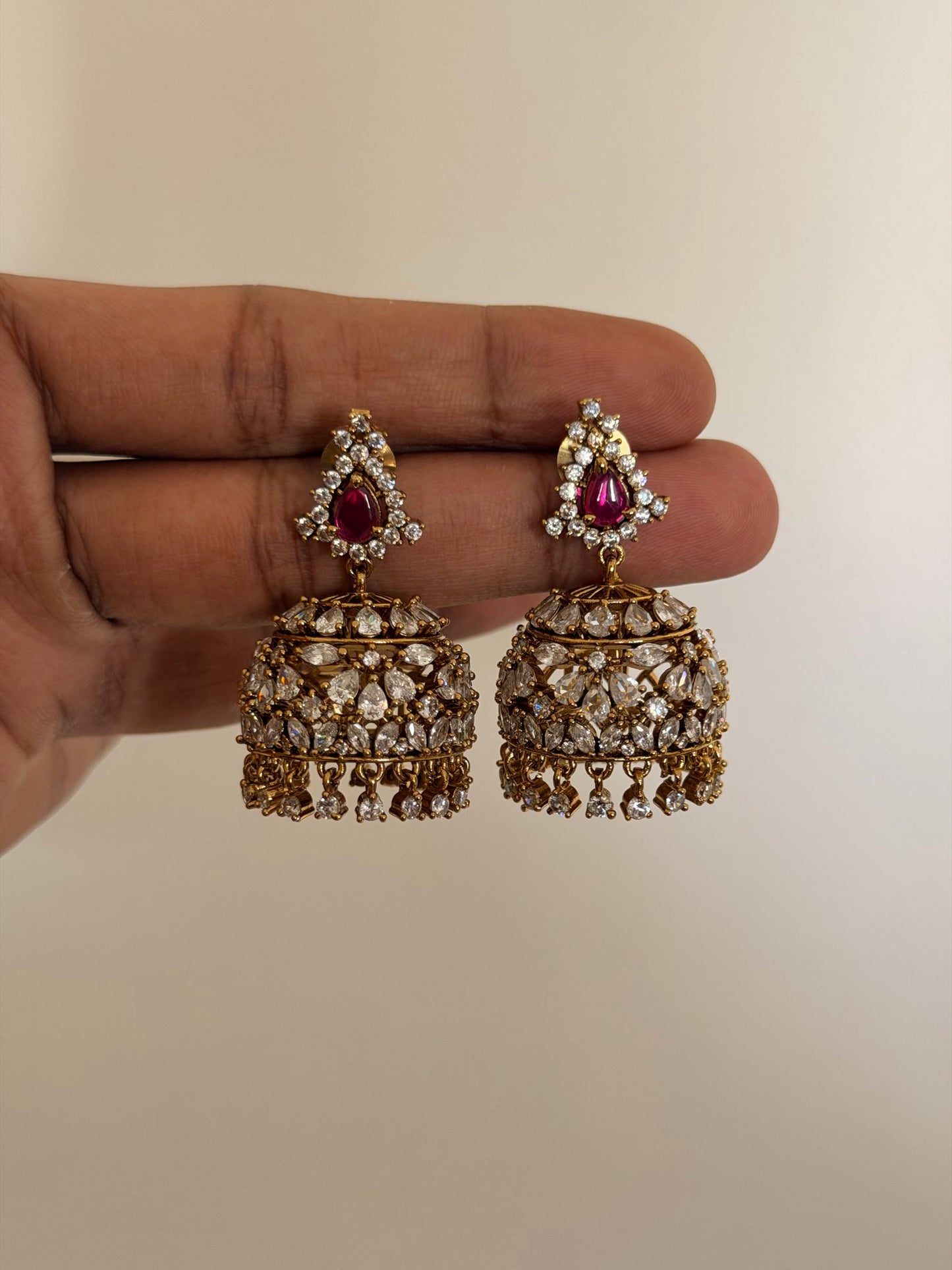 Diamond-Look Jhumka Earrings