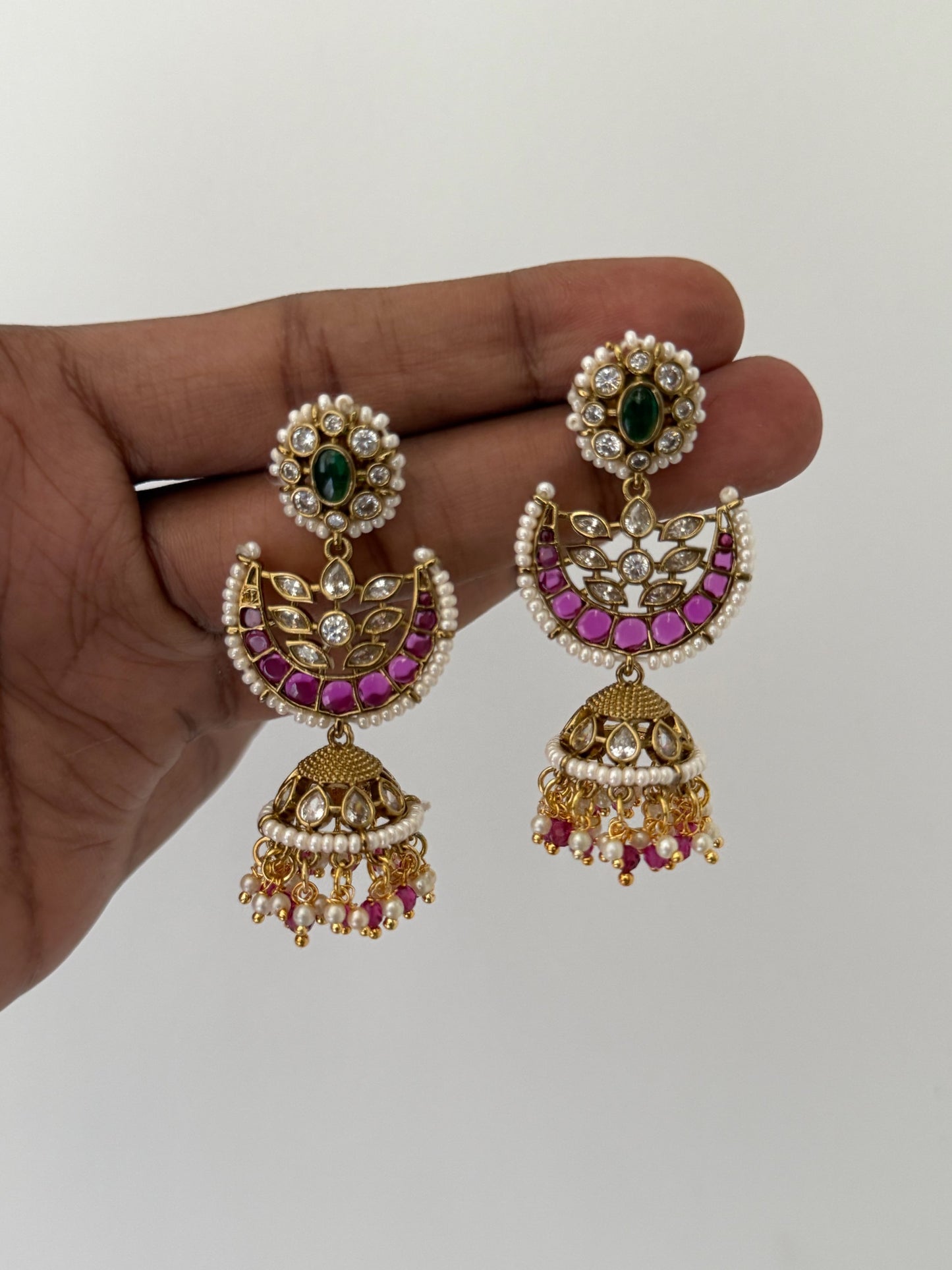Luxury Kemp Chandbali Jhumka Earrings