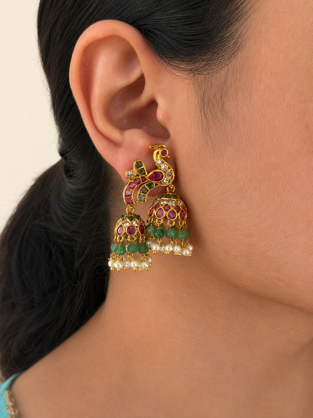 Peacock Multicolor Double Kemp Jhumkas