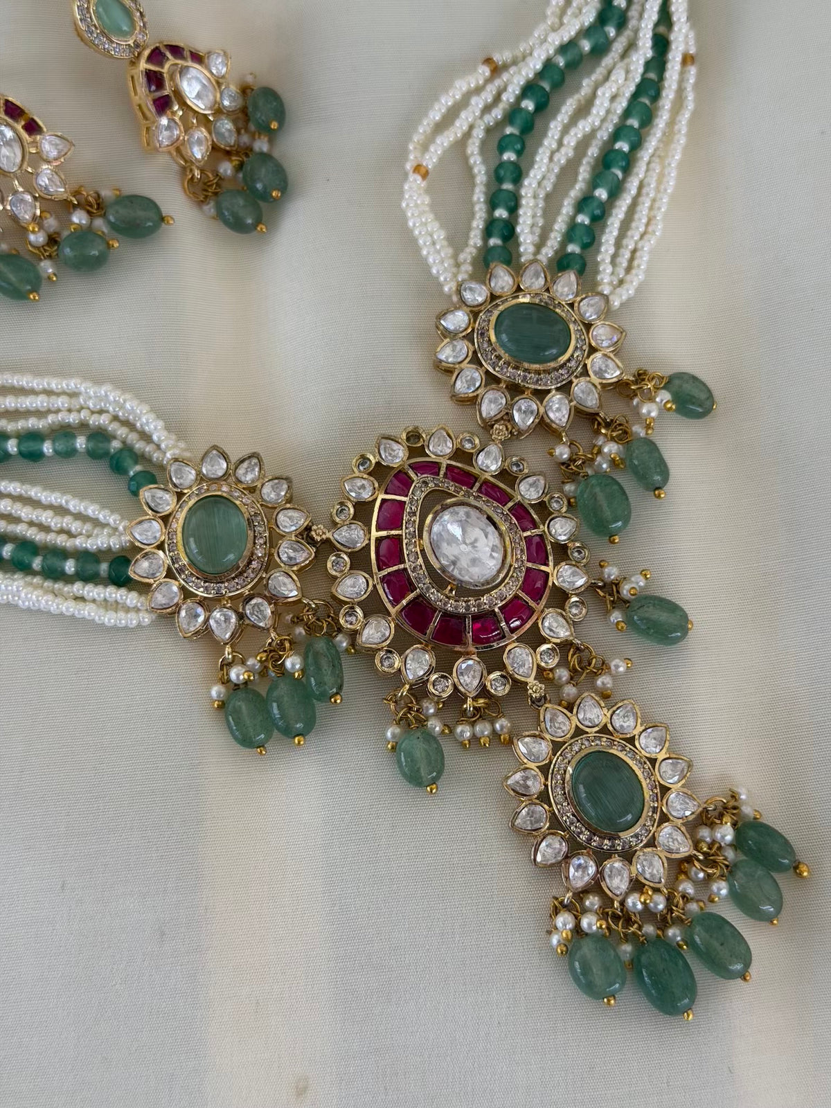 Jadau Kundan Emerald Ruby Bridal Necklace Set with Earrings