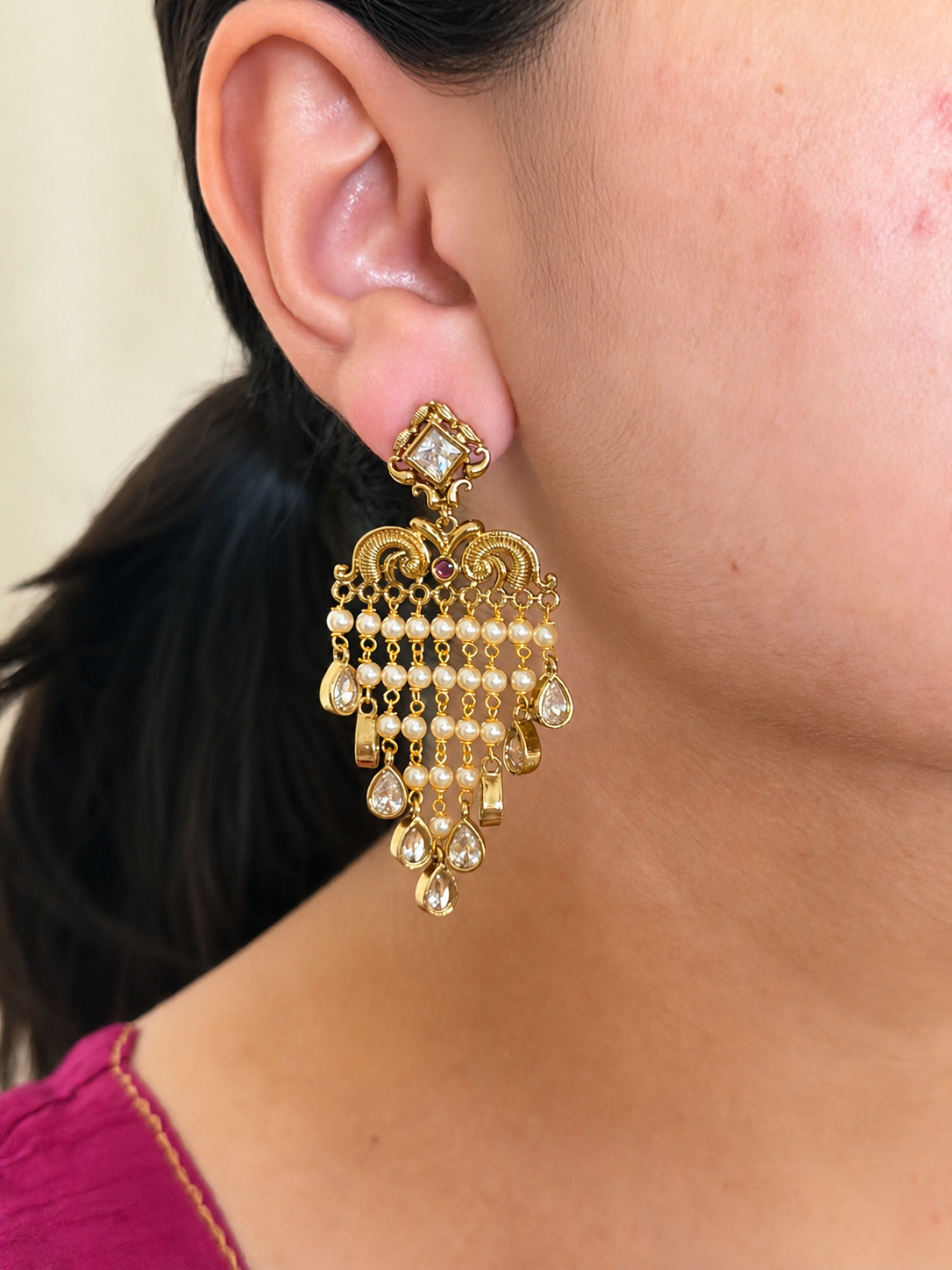 Pearl & Polki Waterfall Danglers
