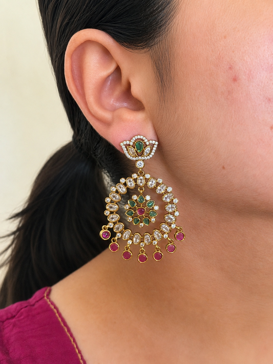 Kemp Stone Chandbali with Ruby Drops