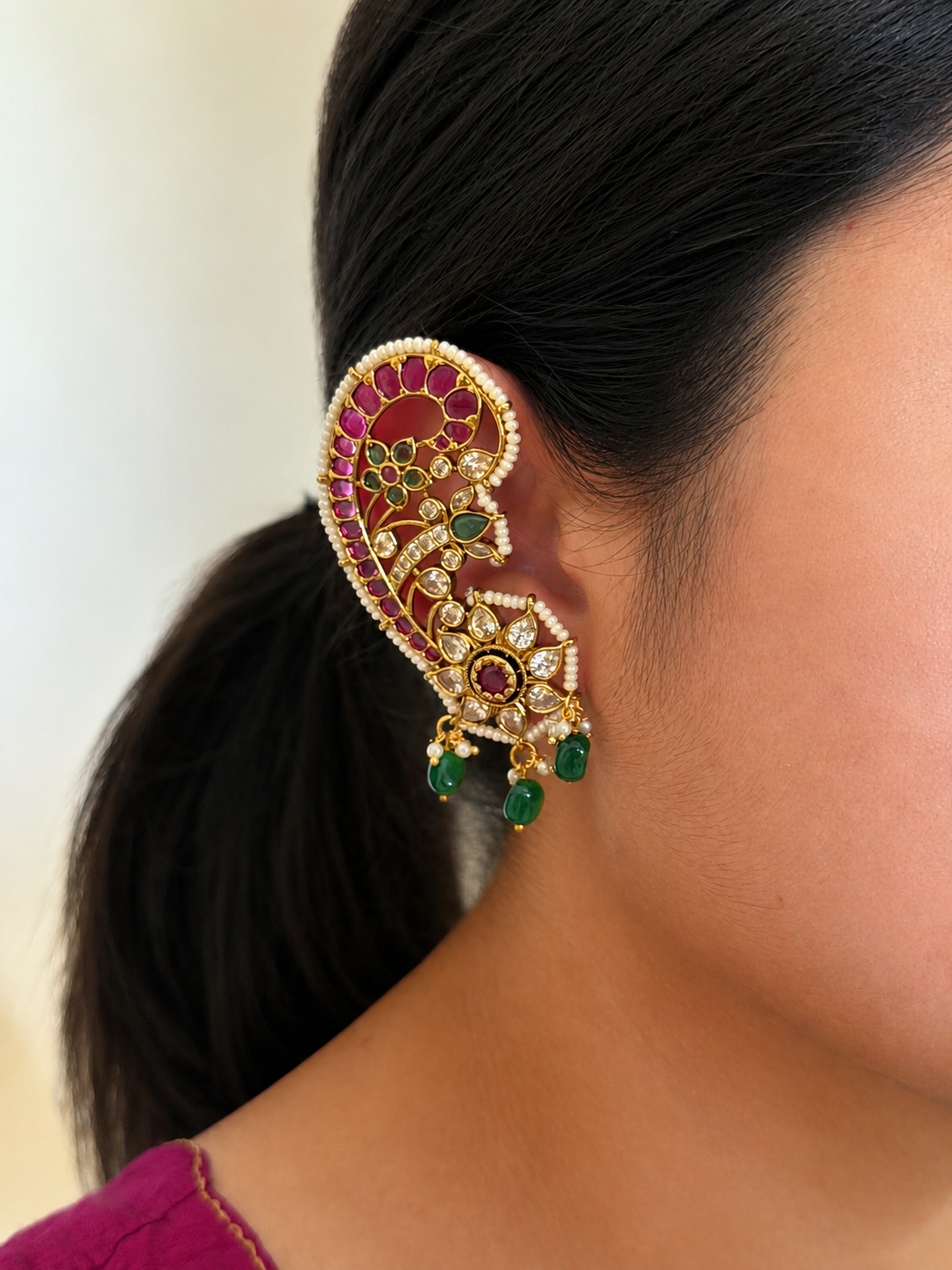 Paisley Ear Cuff with Emerald Drops