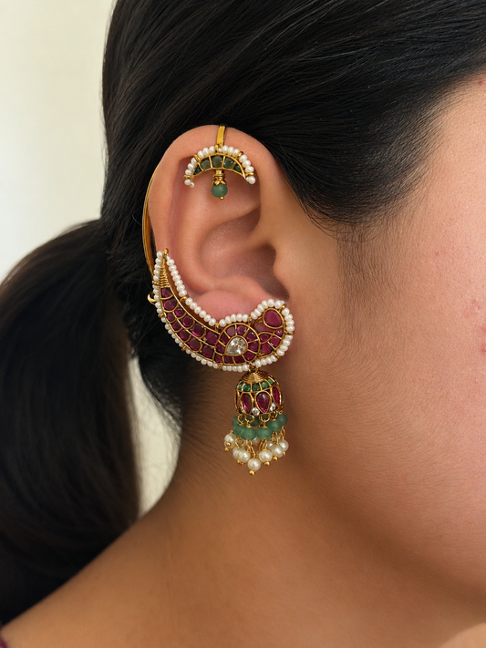 Crescent Ear Cuff with Jhumka & Bugadi