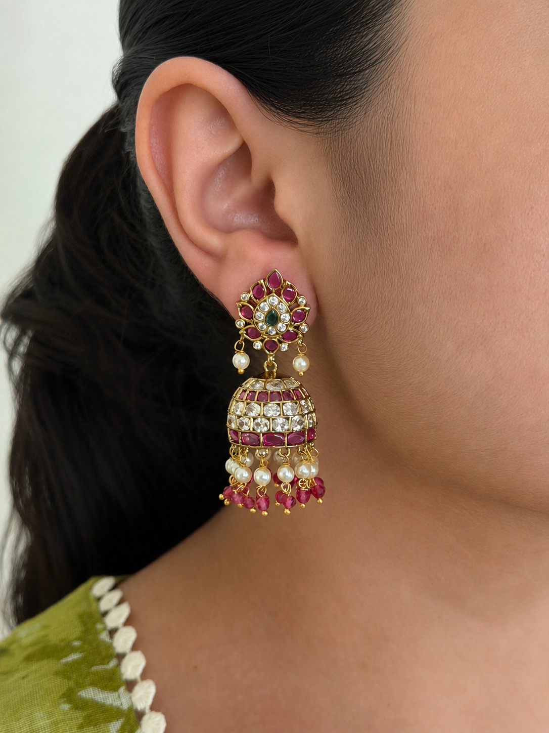 Ruby Pearl Jhumka Earrings