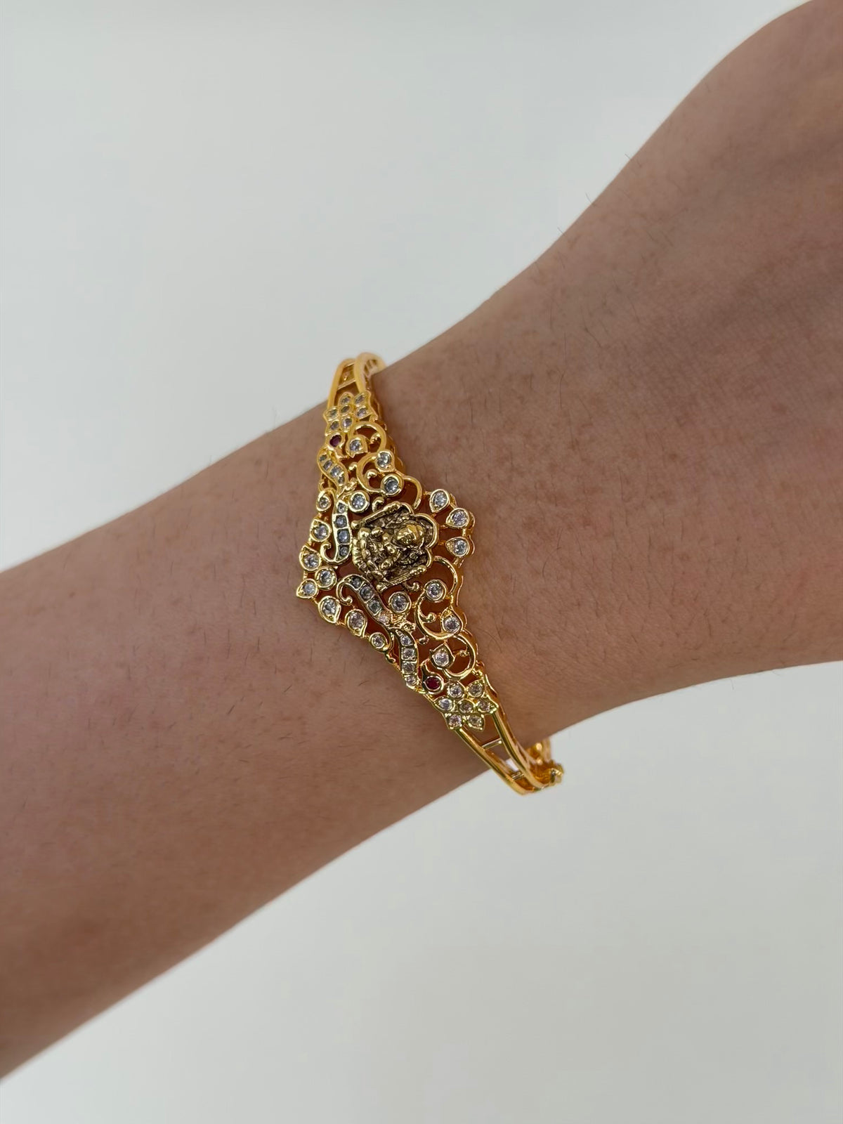 Lakshmi Floral Scroll Openable Kada Bracelet with Ruby Accents and Zircons