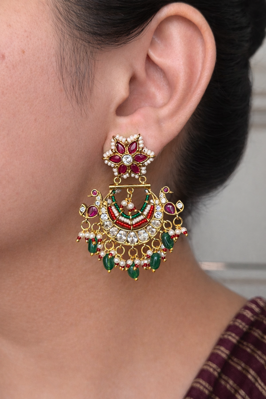 Luxury Peacock Chandbali Earrings with Premium AD Stone