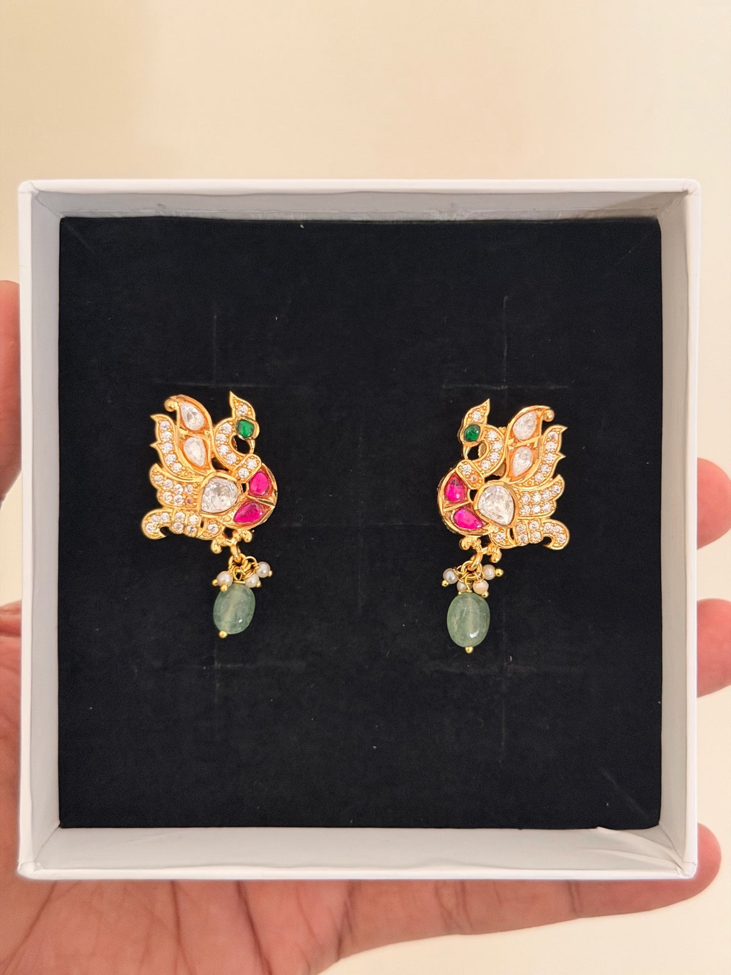 Rose Garden Floral Drop Earrings with Gold Base