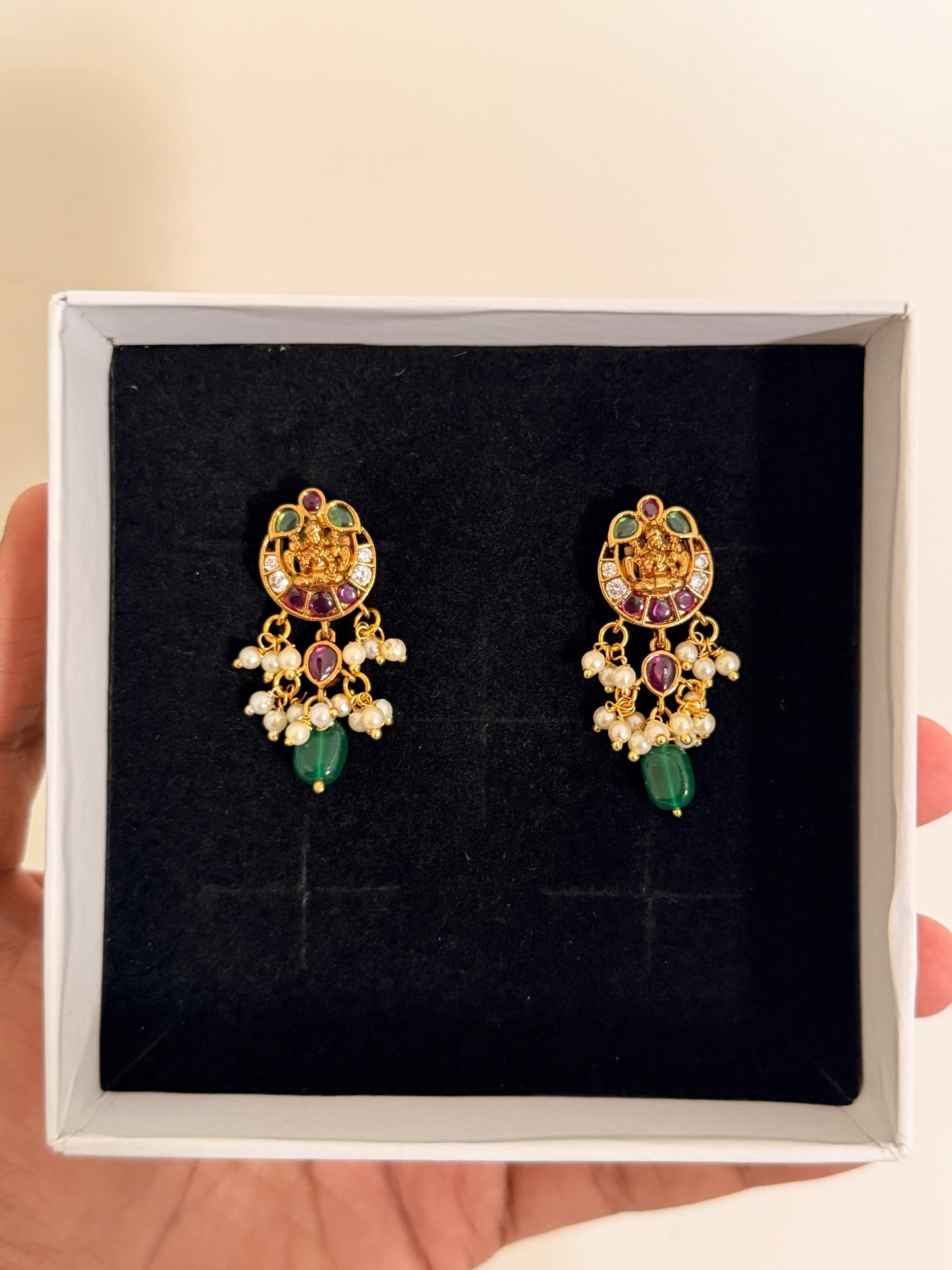 Temple-Inspired Ruby & Emerald Drop Earrings