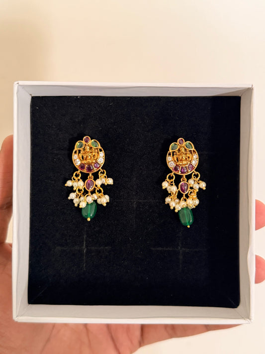 Temple-Inspired Ruby & Emerald Drop Earrings