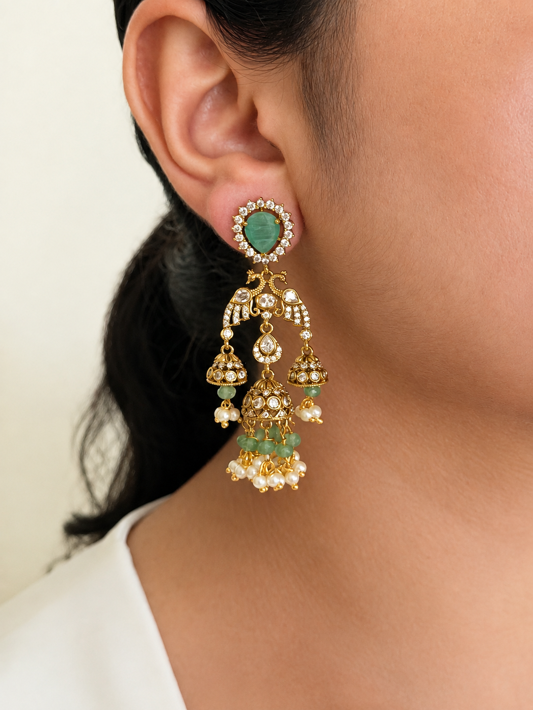 Peacock Double Jhumka Dangler Earrings