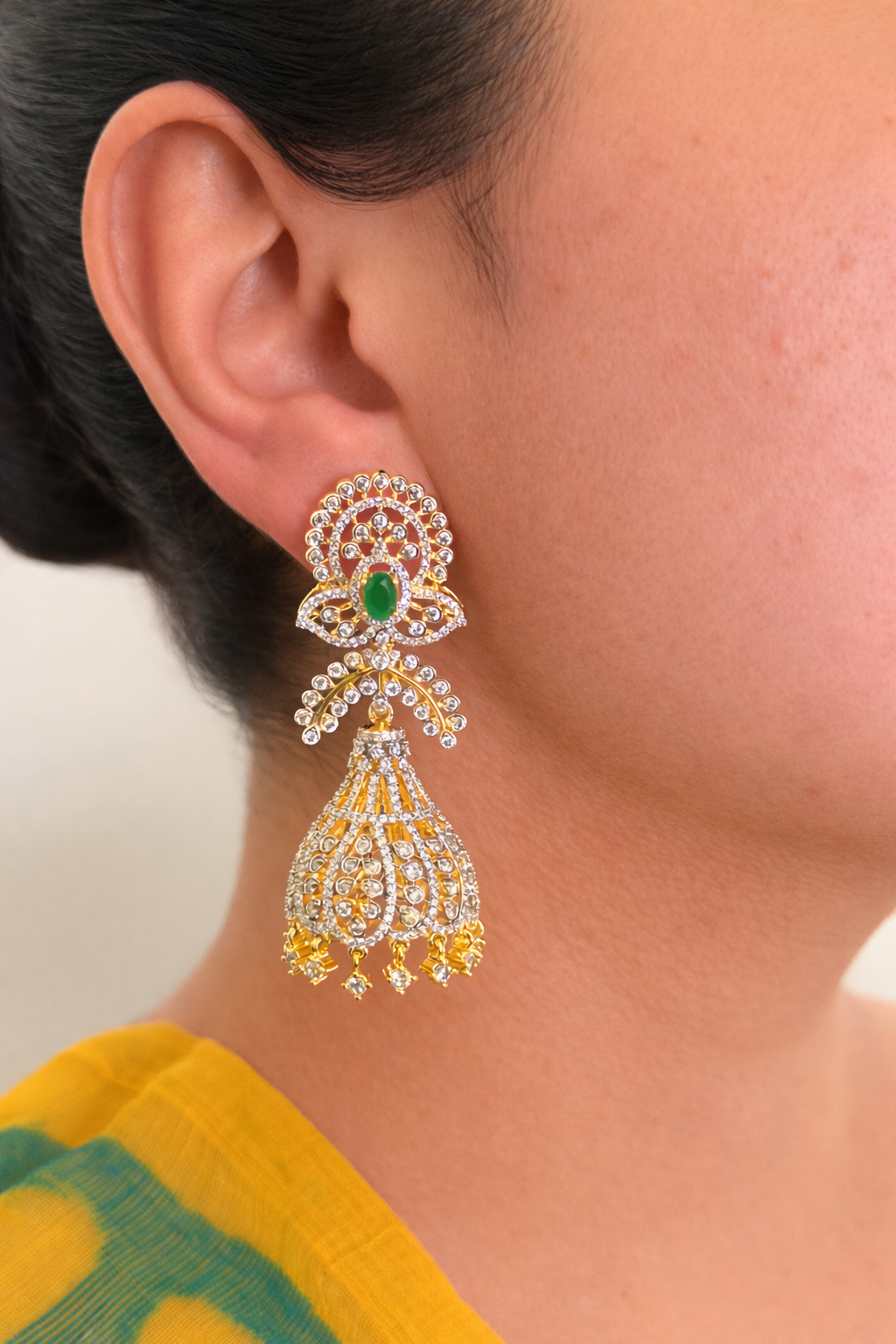 Imperial Emerald Diamond-Look Bridal Jhumka Earrings