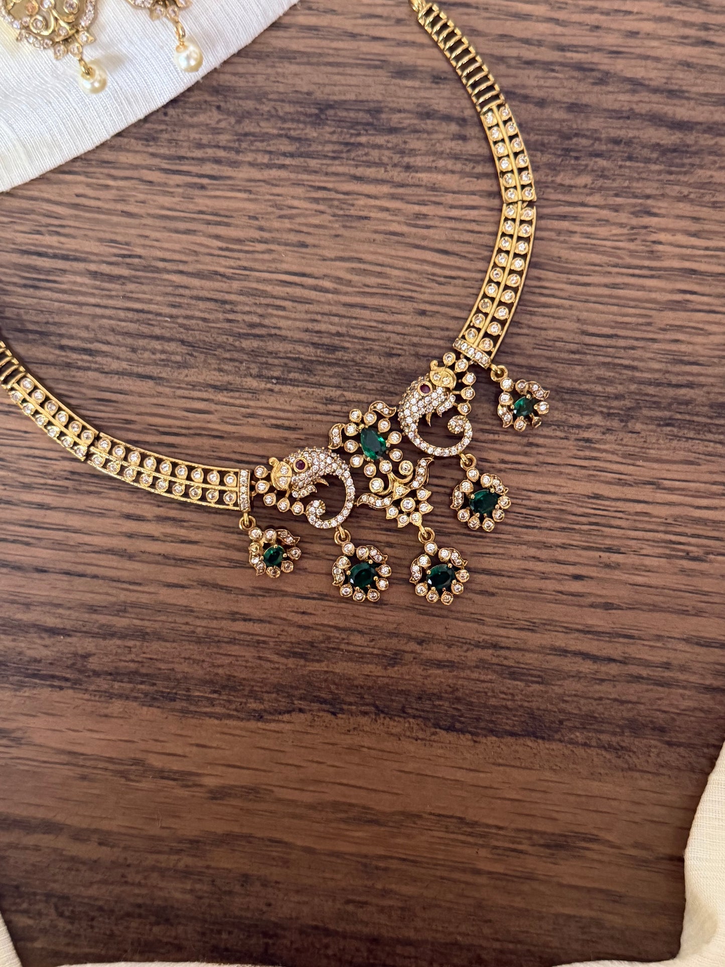 Antique Gold Finish Peacock Motif Kanti Choker Set