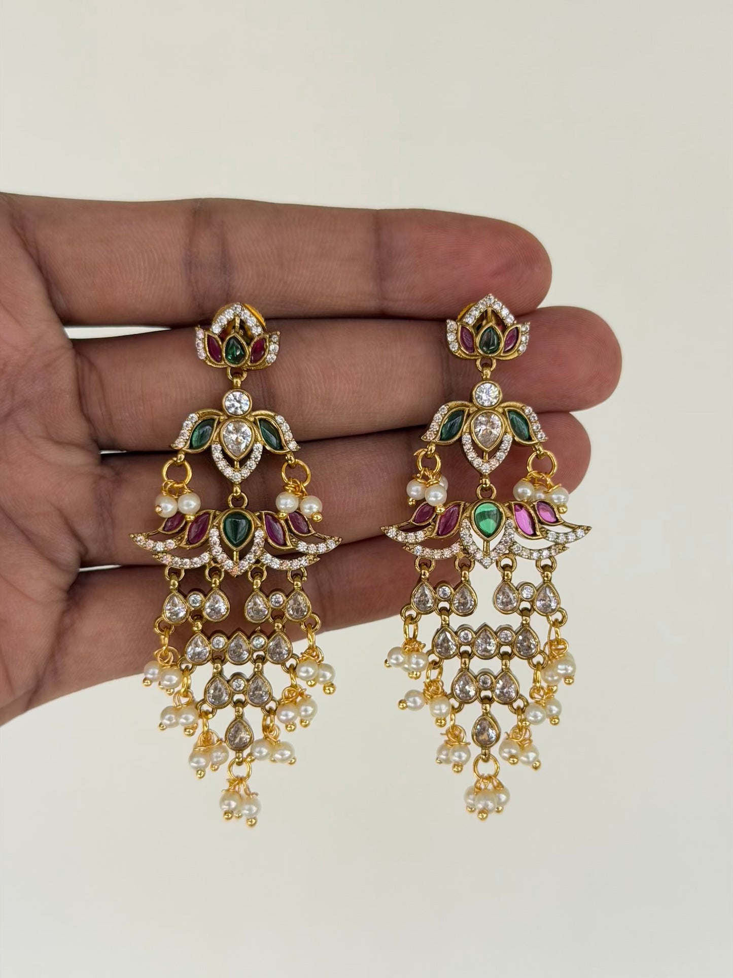 Lotus Ruby Pearl Dangler Earrings