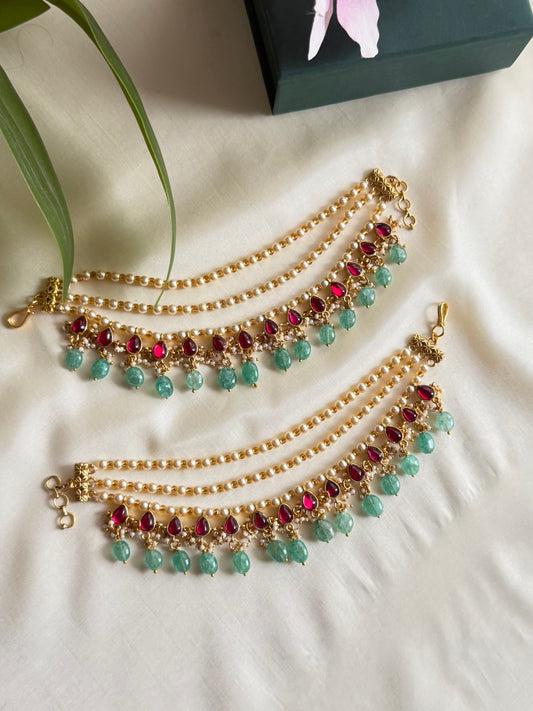 Jadau Kundan Pearl Bead Ear chains