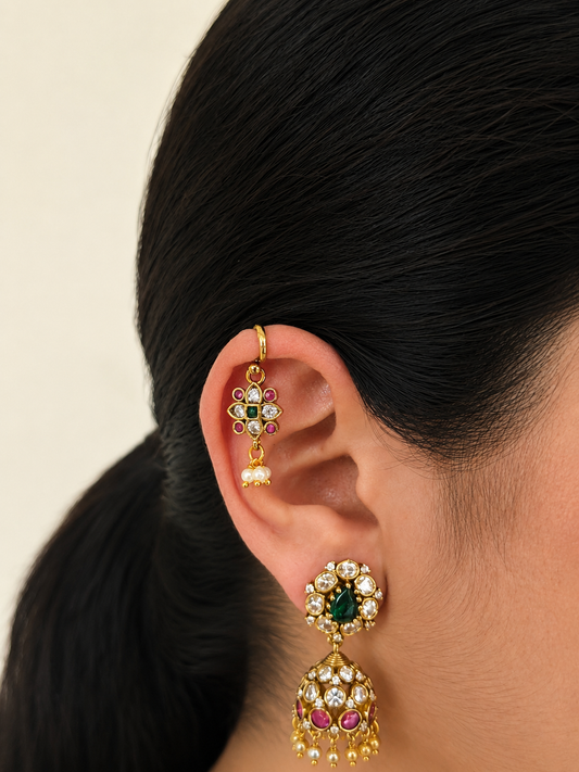 Kemp Stone Floral Bugadi with Hook & Pearls