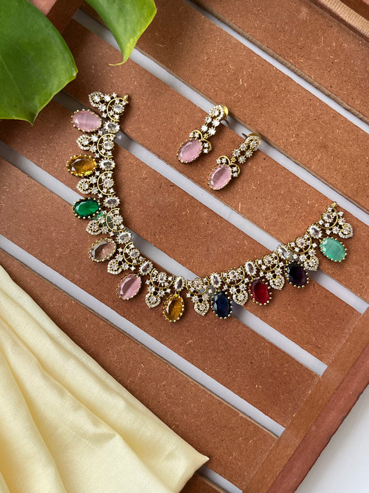 Victorian Multicolor Necklace Set with Earrings
