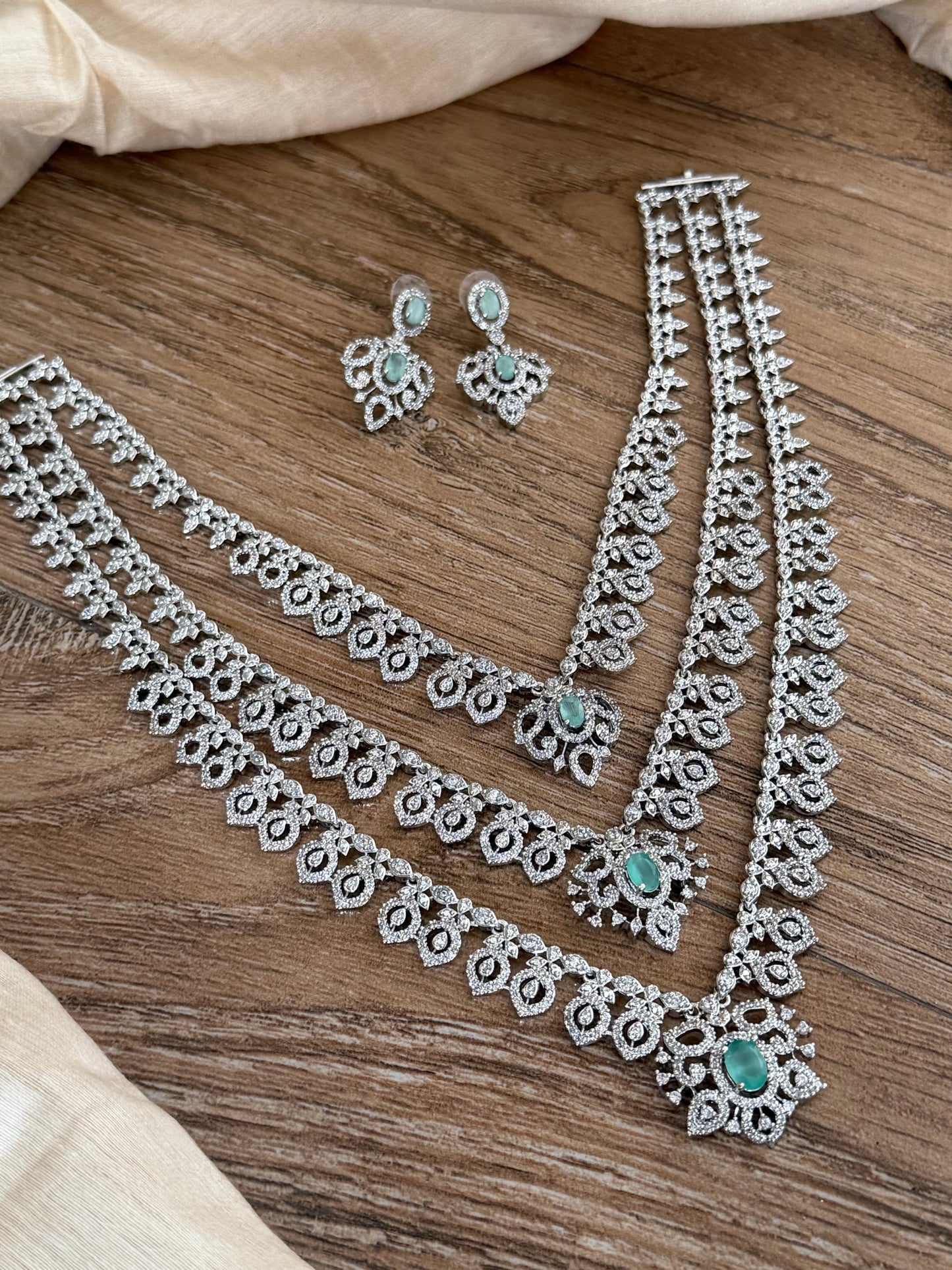 Serene Mint Green & CZ 3-Layer Rhodium Finish Rani Haram