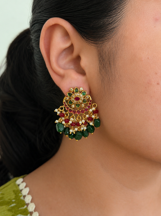 Ruby Green Cluster Stud Earrings