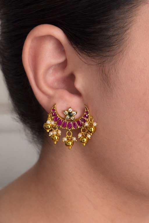 Luxury Kemp Stone Crescent Earrings with Premium Gold Finish