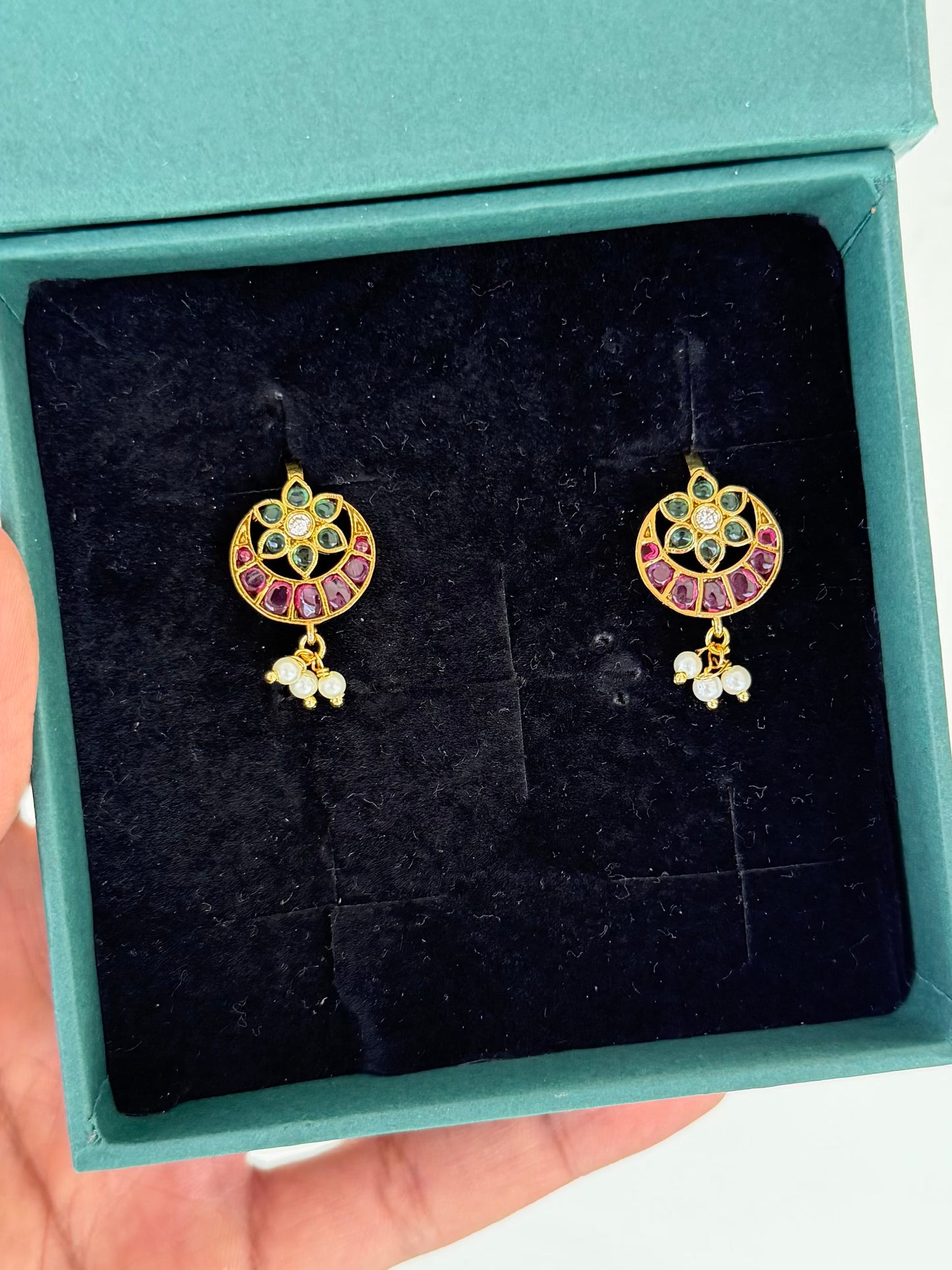 Floral Kemp Stone Bugadi with Pearl Drops
