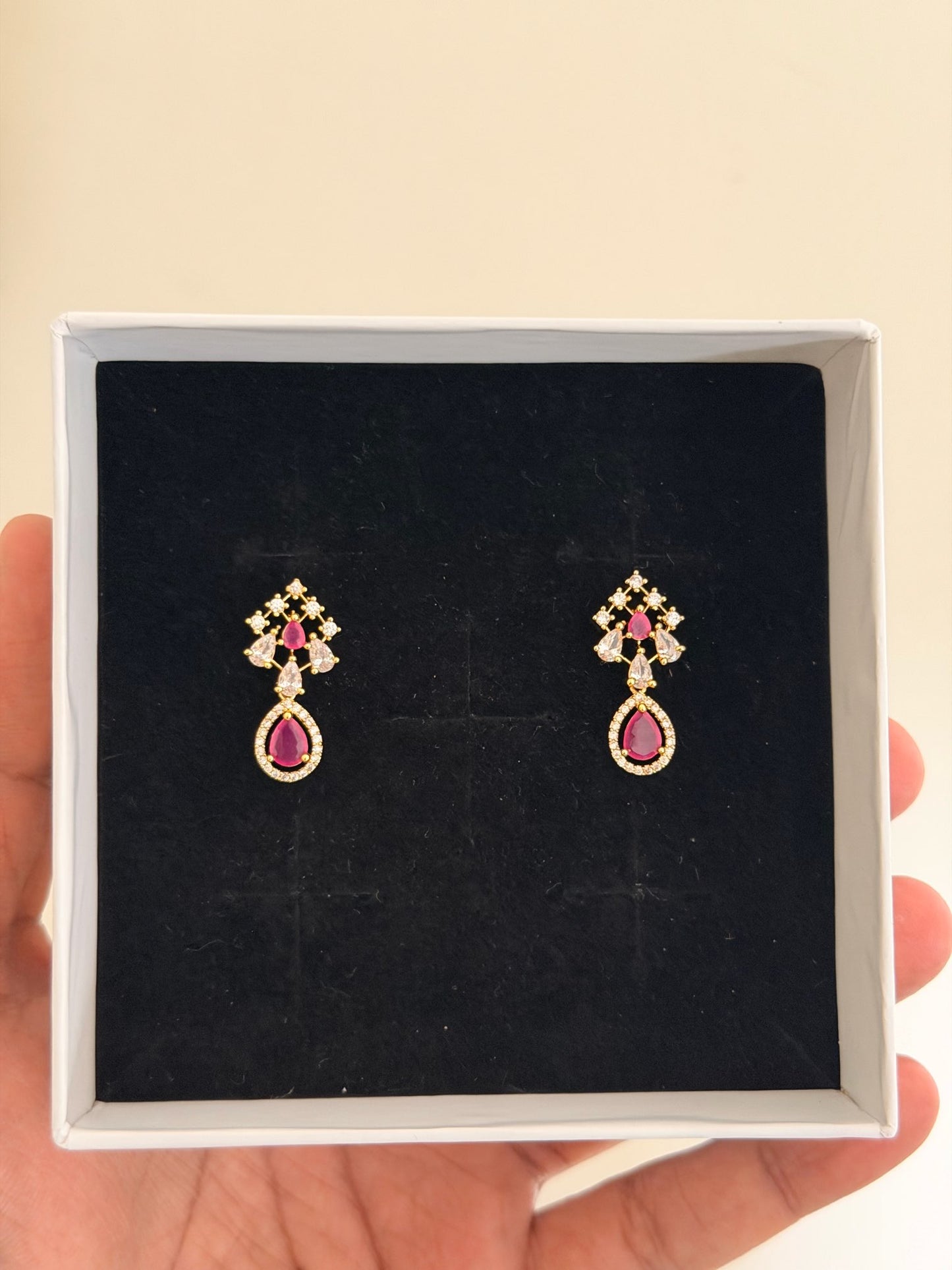 Small Stone Drop Earrings with CZ Detailing (Ruby, Green & Multi)