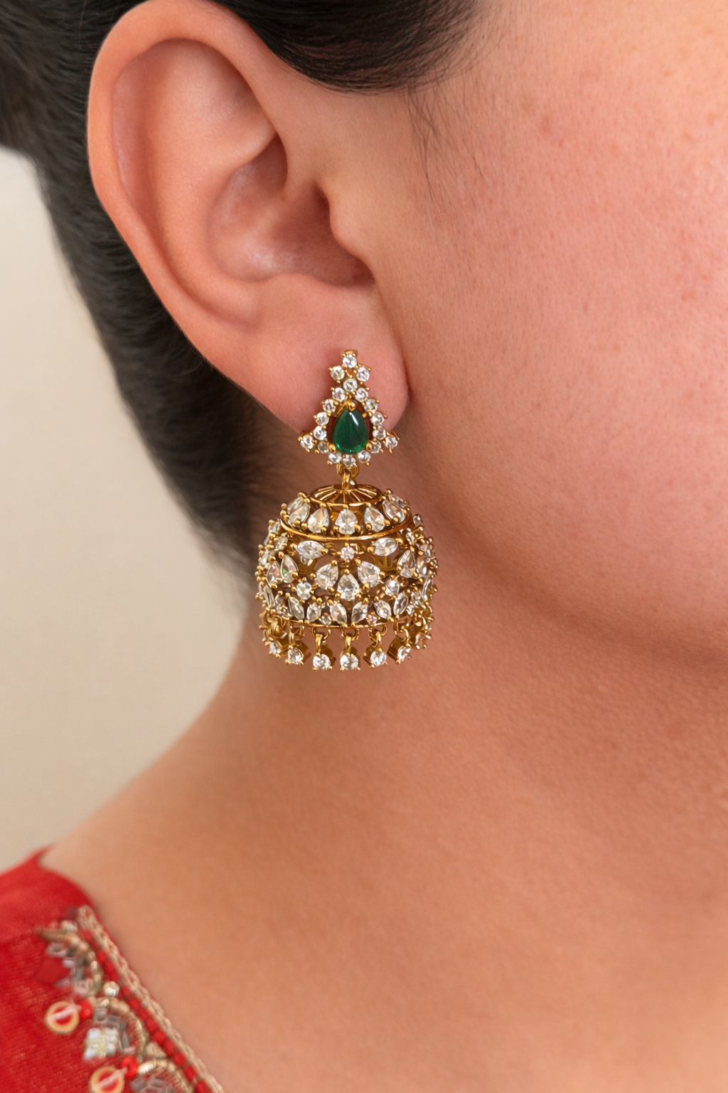 Diamond-Look Jhumka Earrings