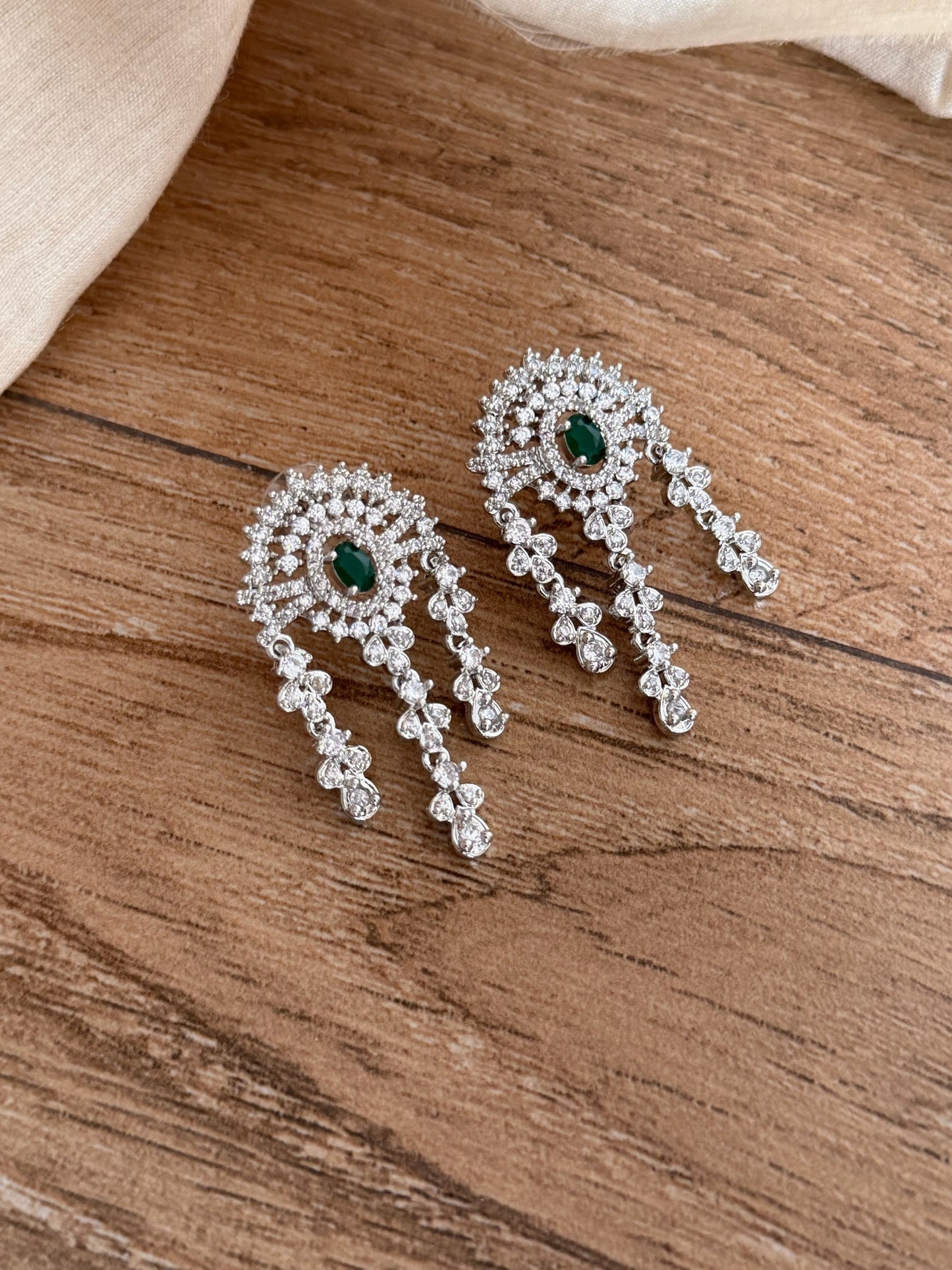 Majestic 5-Layer Emerald & CZ Silver-Finish Necklace Set