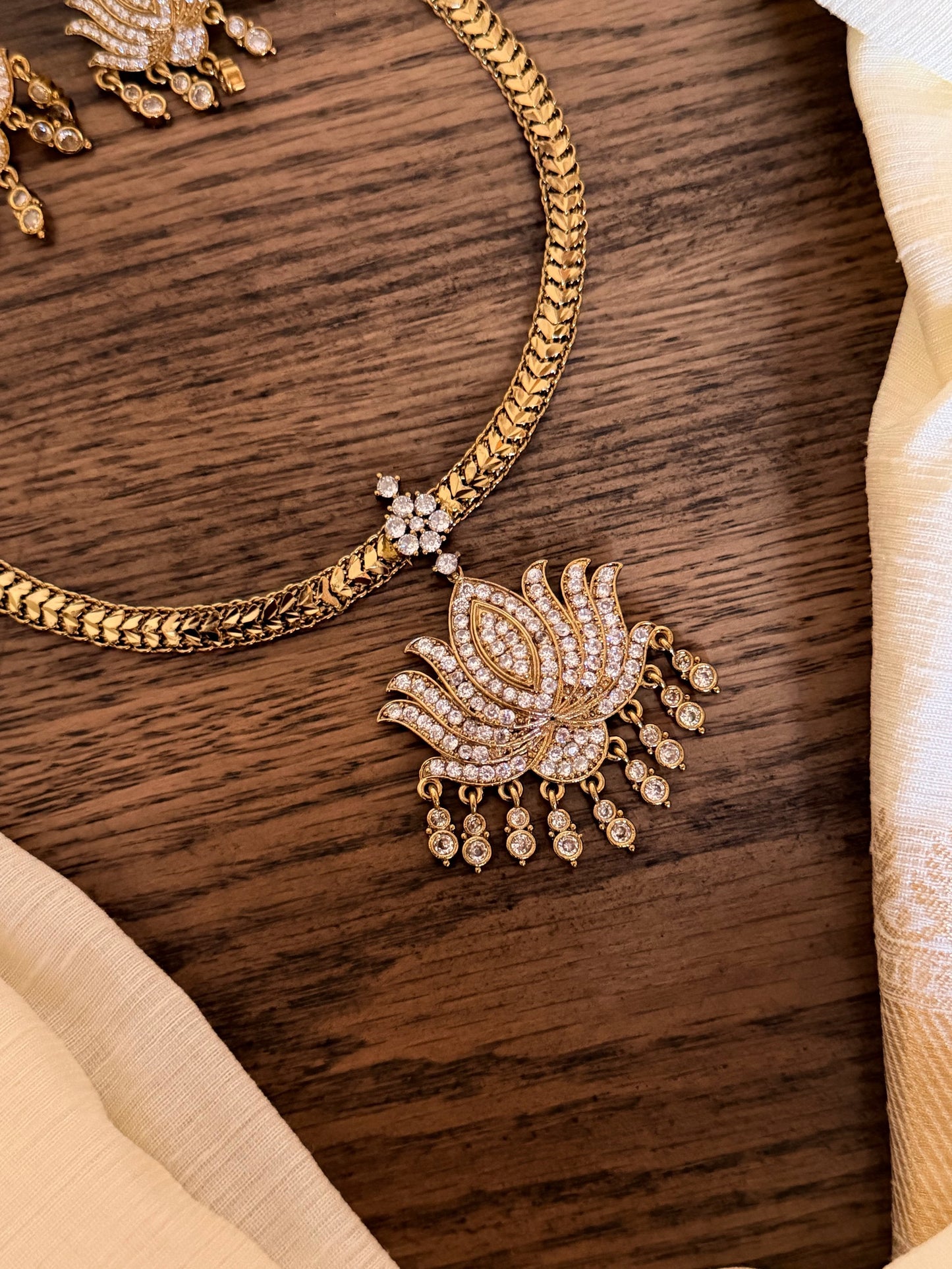 Elegant Lotus AD Stone Necklace Set – Budget Festive Wear