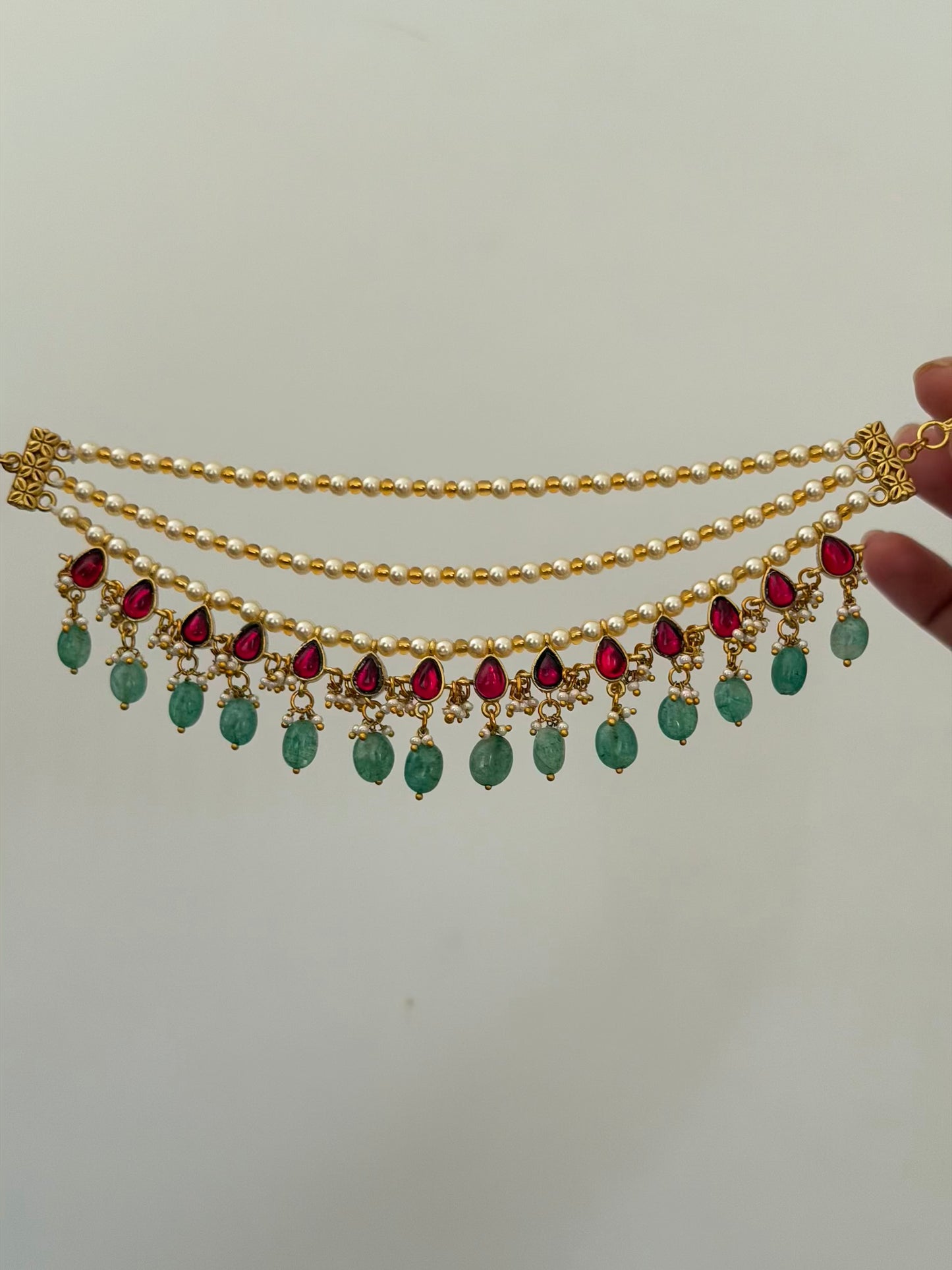 Jadau Kundan Pearl Bead Ear chains