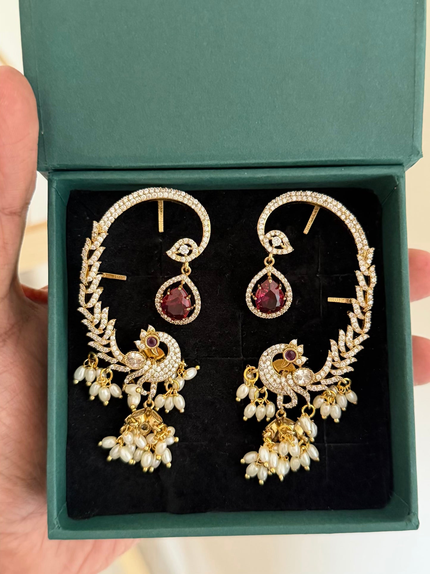 Luxury Peacock Earcuff Earrings with Premium Finish AD Stones