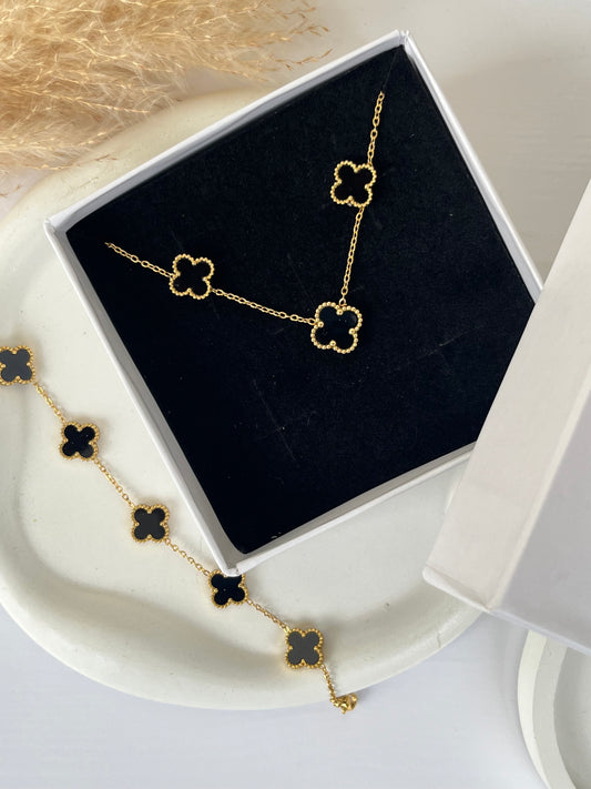 Black Clover Rakhi Gift Combo – Necklace, Studs & Elsie Bracelet