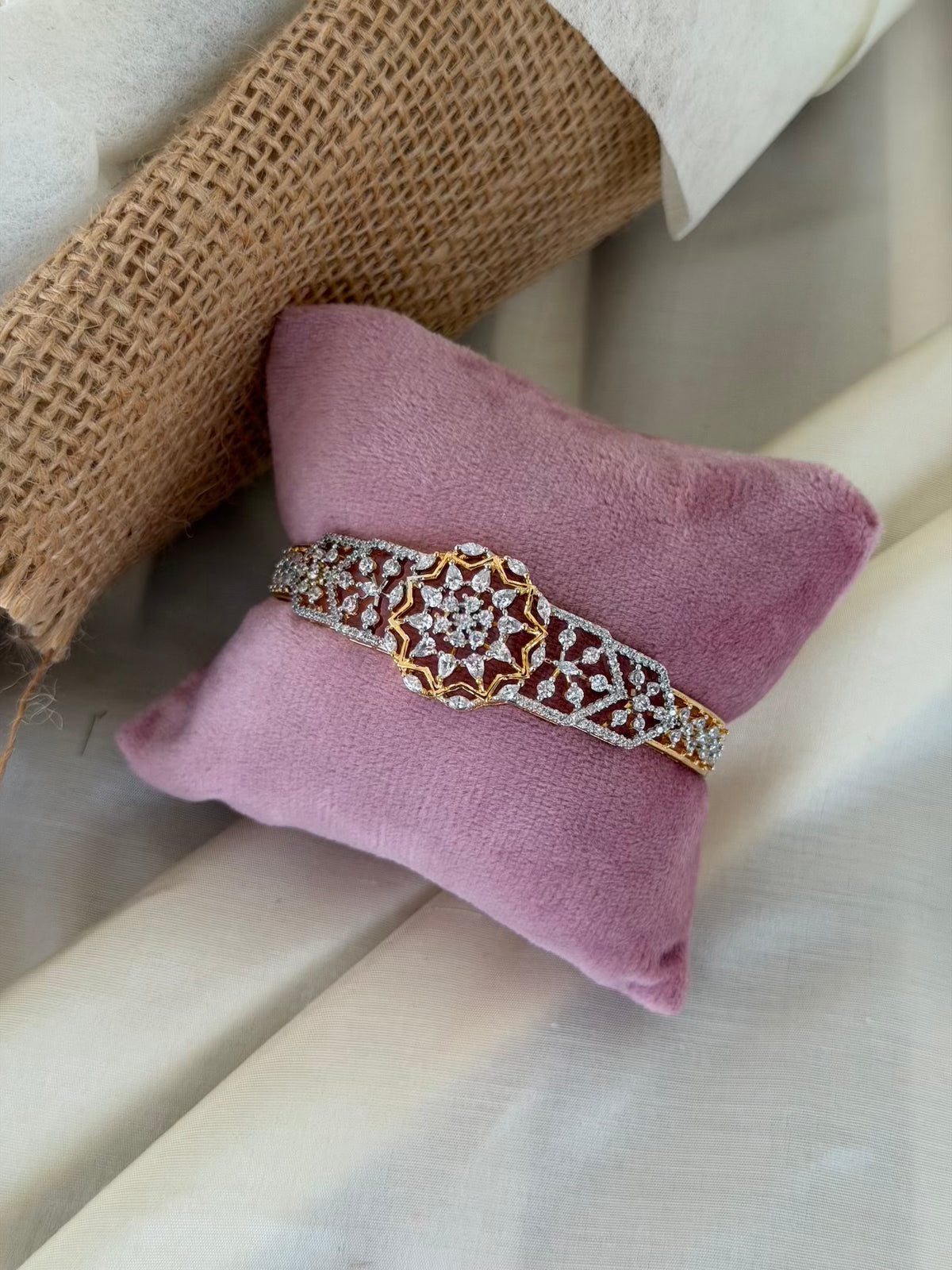 White Stone Floral Cuff Bracelet