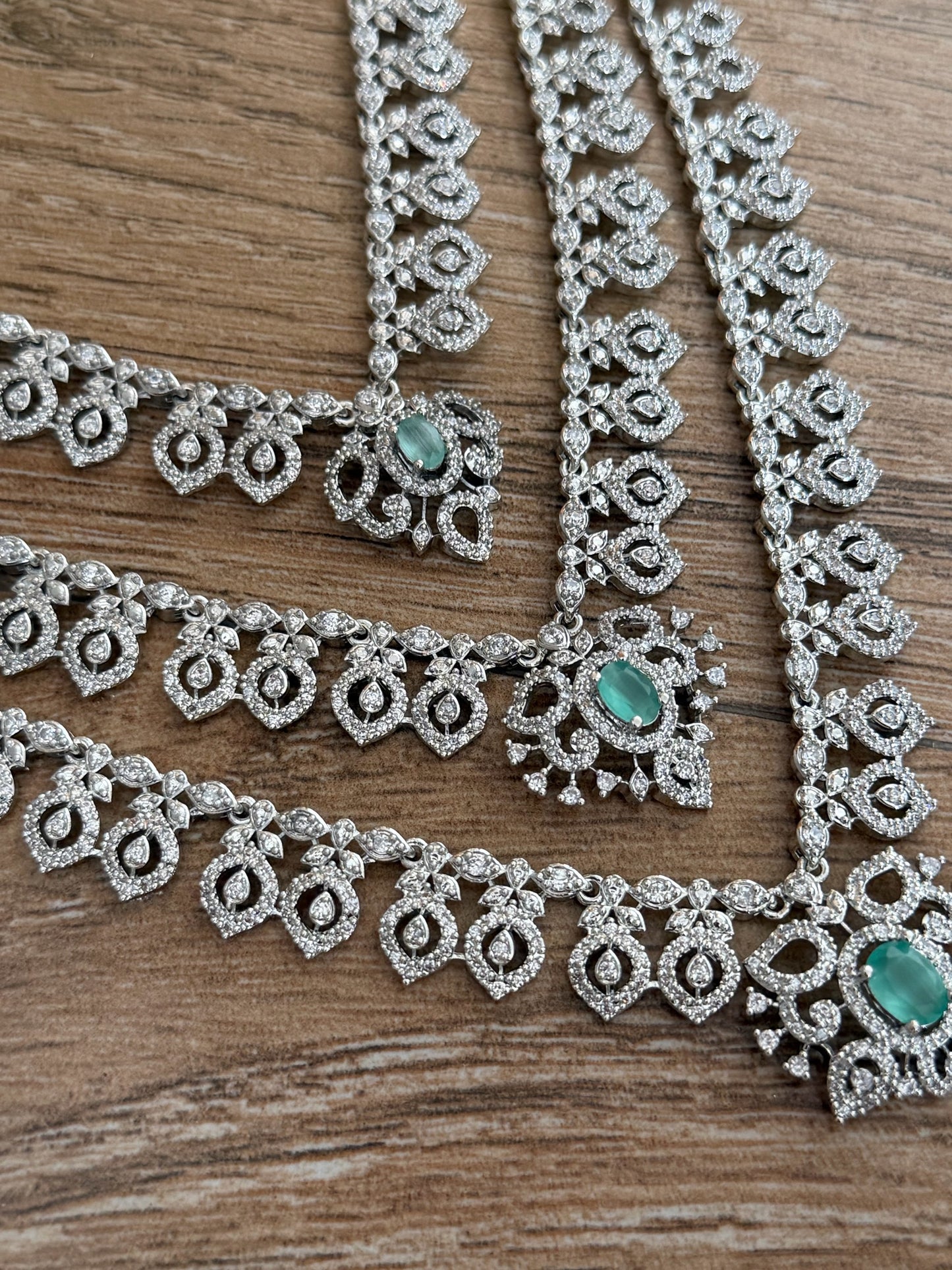 Serene Mint Green & CZ 3-Layer Rhodium Finish Rani Haram
