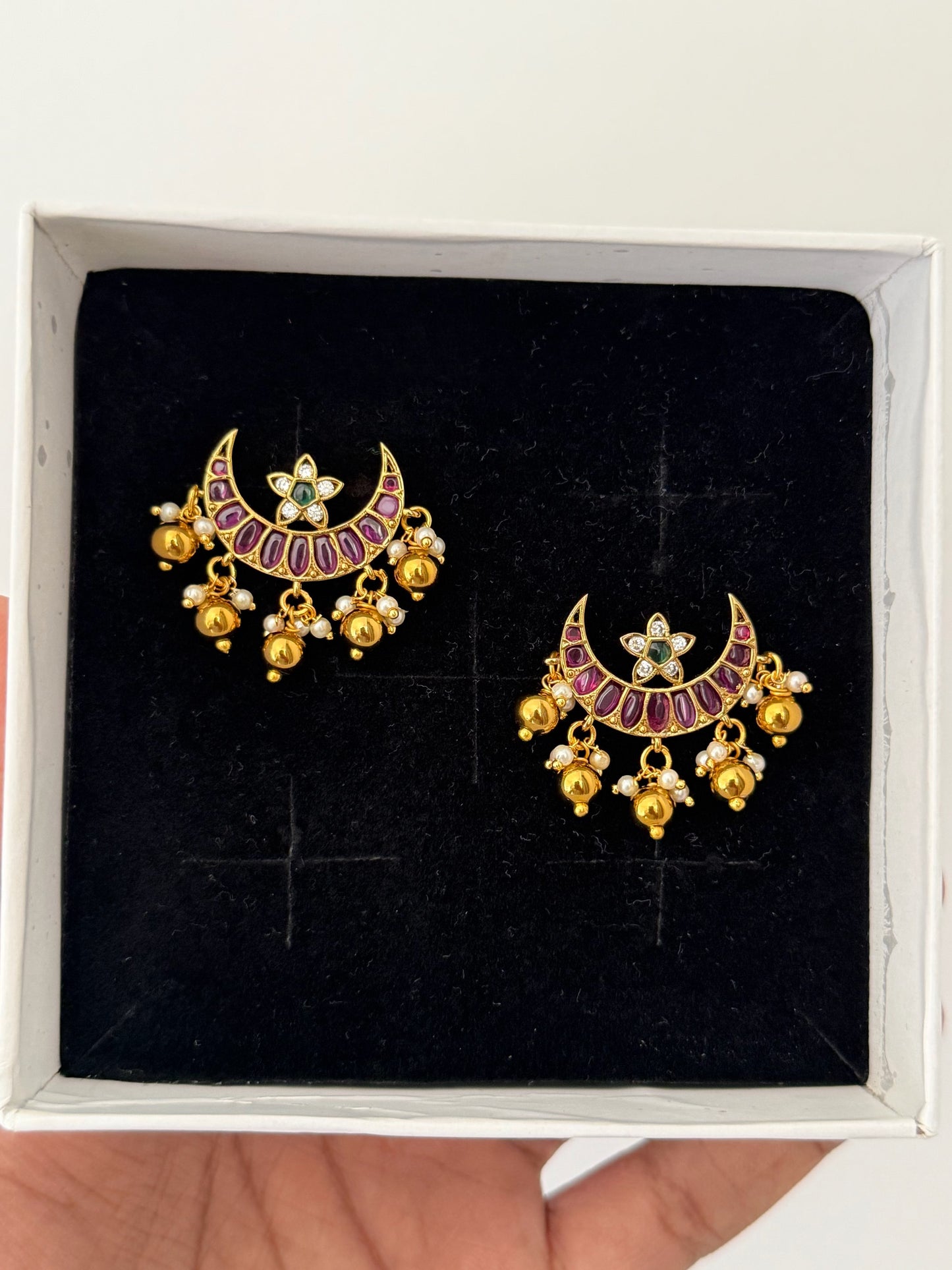 Luxury Kemp Stone Crescent Earrings with Premium Gold Finish