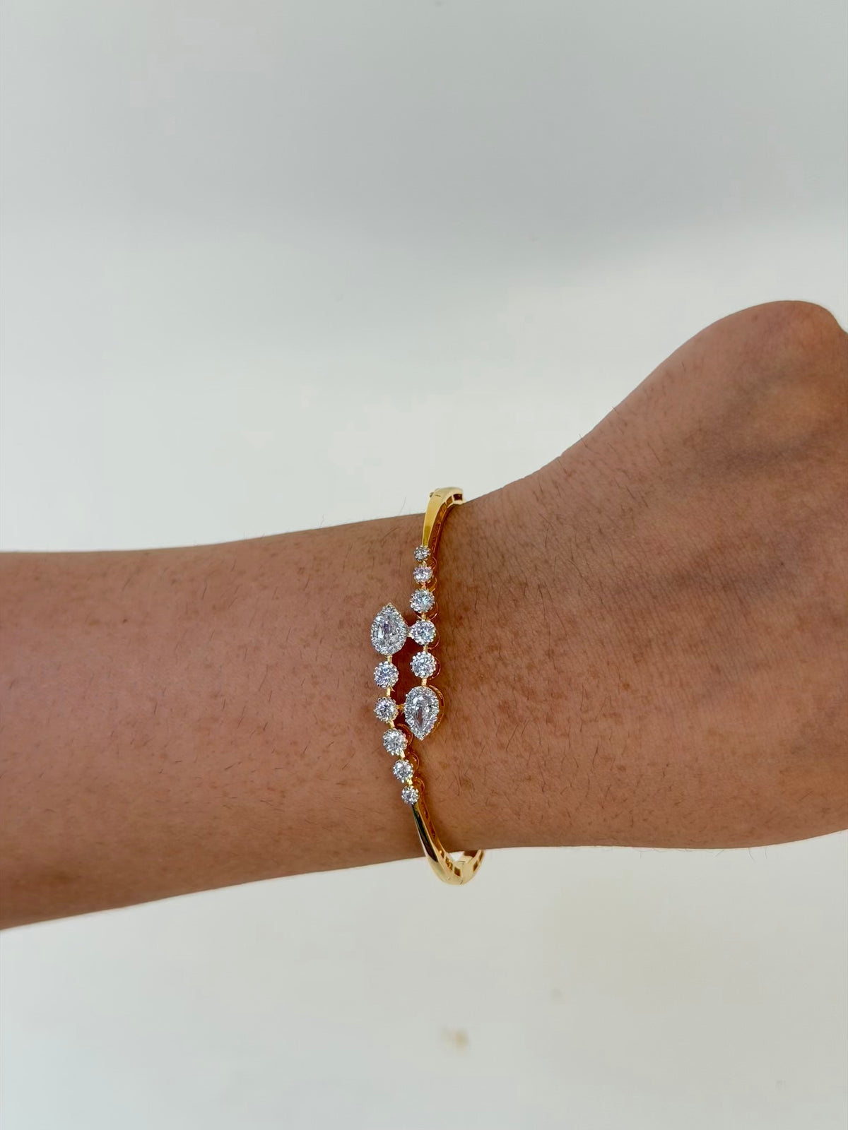 Pear Cluster Openable Kada Bracelet with Sparkling Zircon Halo Stones
