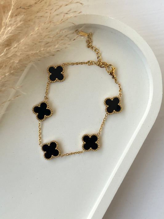 Sleek full black clover bracelet for girls with a minimalist design and anti-tarnish finish — stylish and durable for everyday wear.