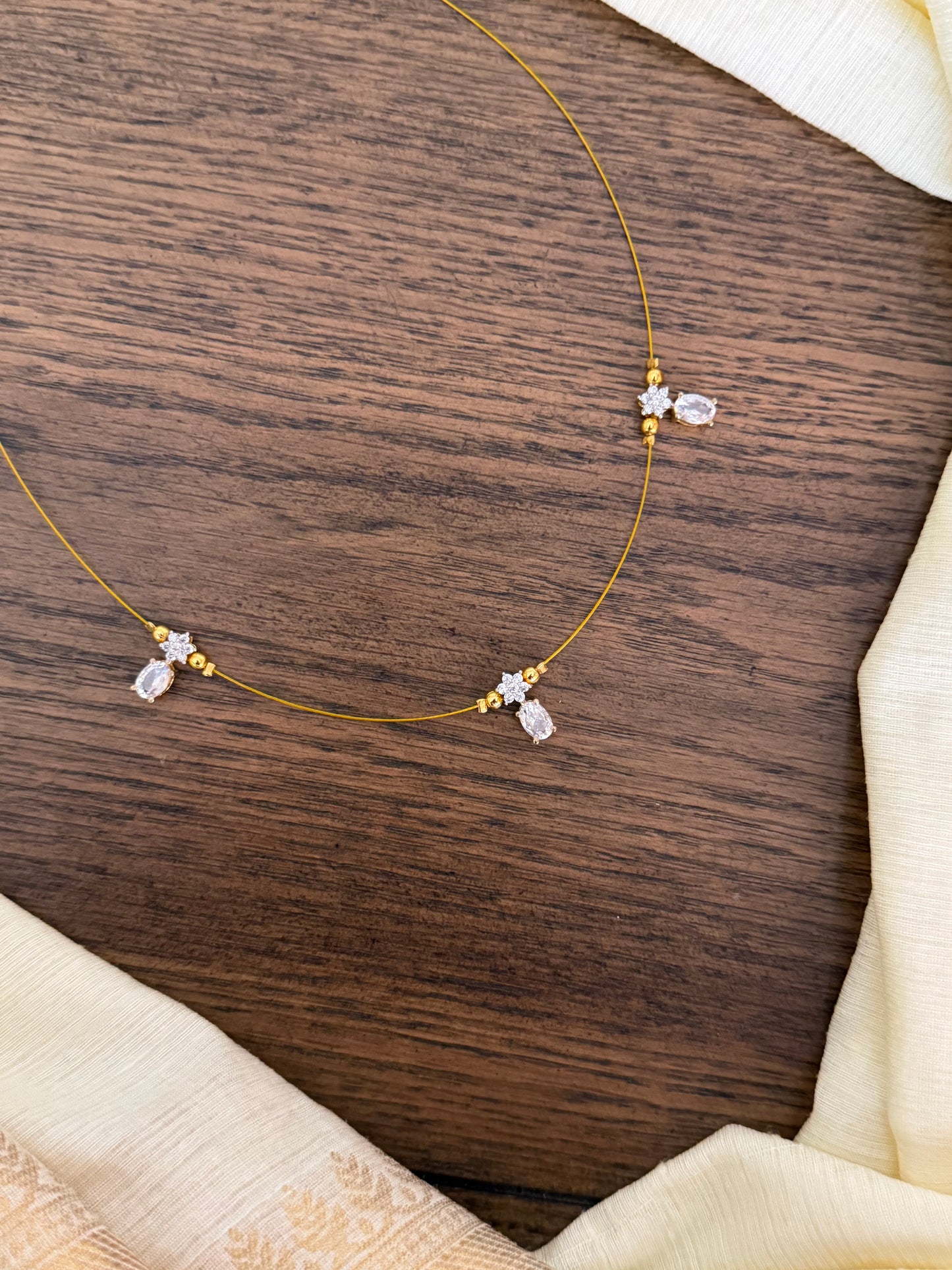 Minimalist Invisible Necklace with Dangling Crystal Pendants