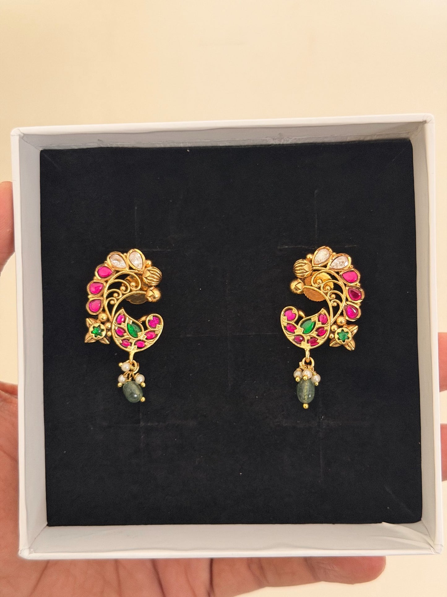 Golden Beaded Cluster Ball Drop Earrings
