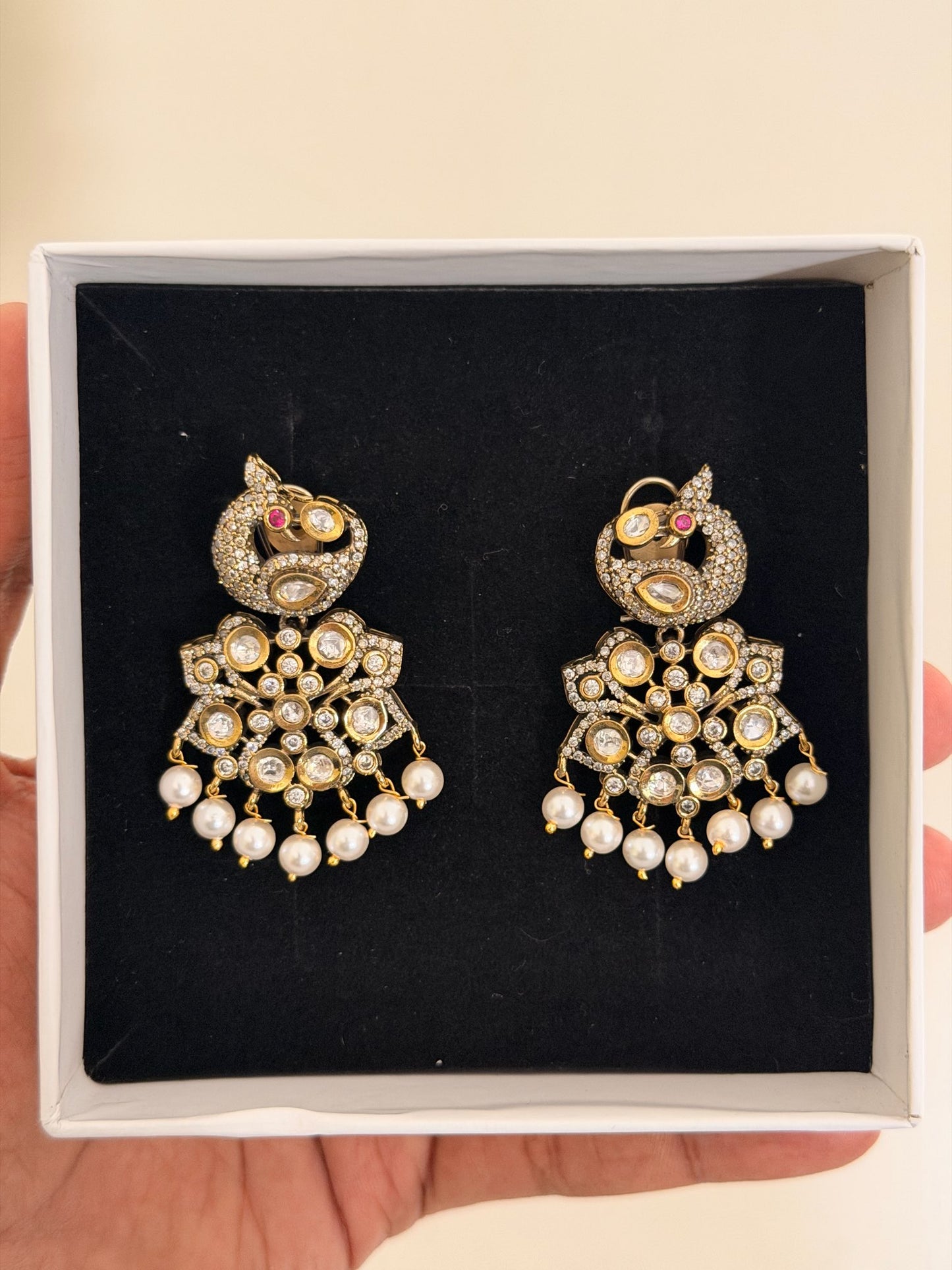 Peacock Motif Kundan Statement Earrings
