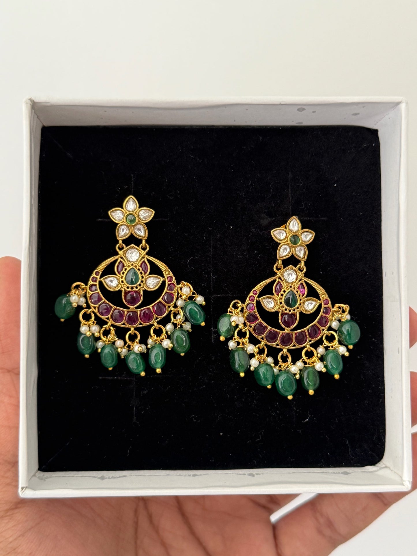 Luxury Floral Chandbali Earrings with Premium Finish AD Stones
