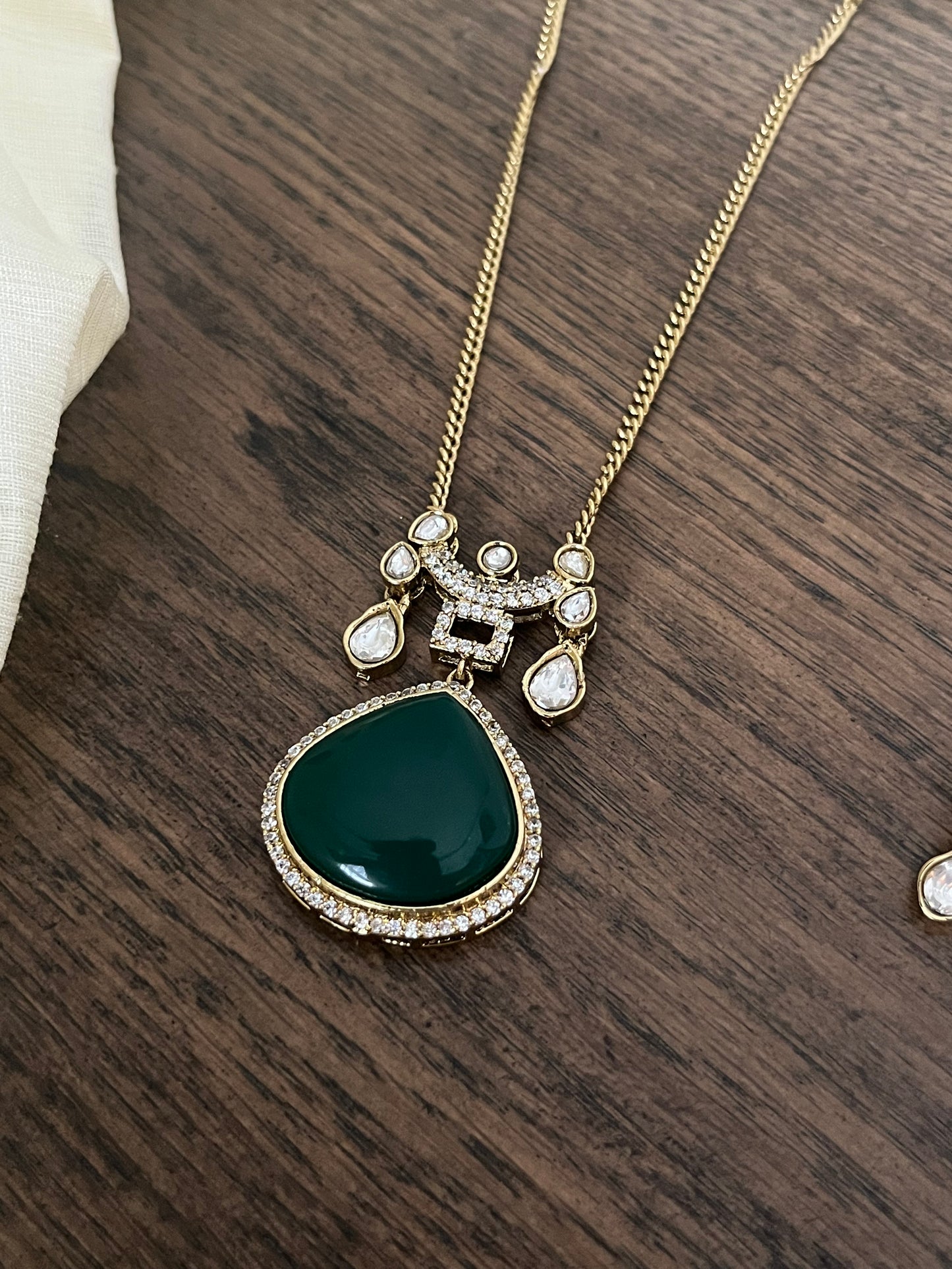 Moissanite Polki Pendant Set – White & Green Options – Premium Finish