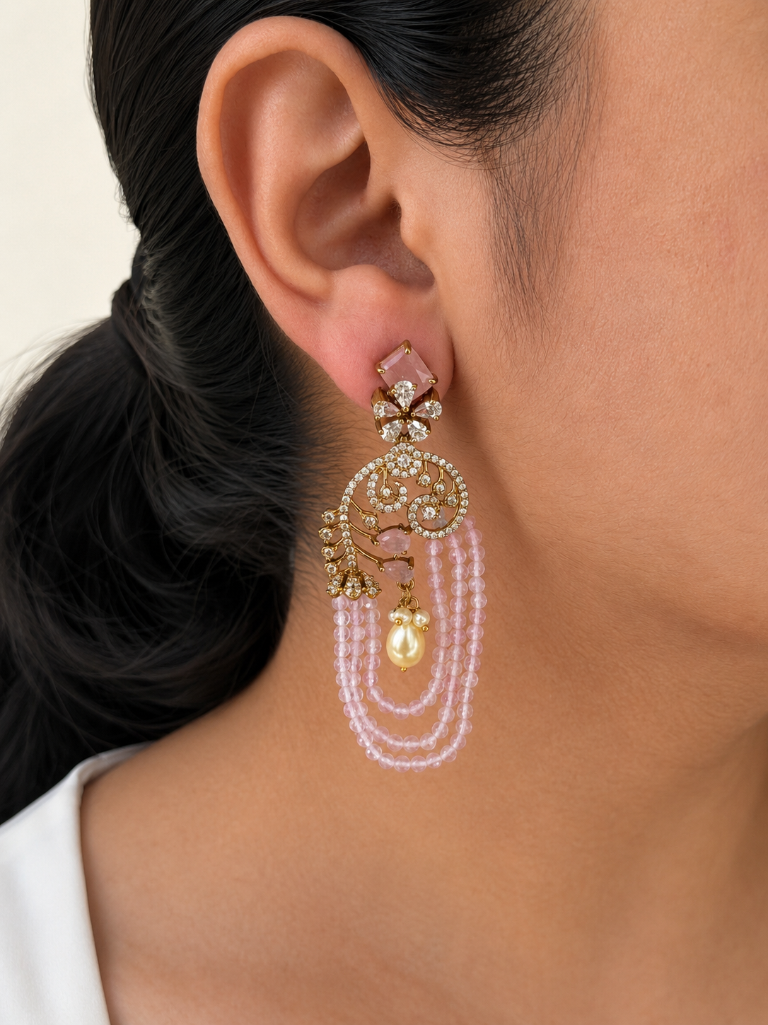 Beaded Floral Scroll Earrings